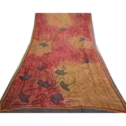 Sanskriti Vintage Dark Red Sarees Pure Georgette Silk Printed Sari Craft Fabric