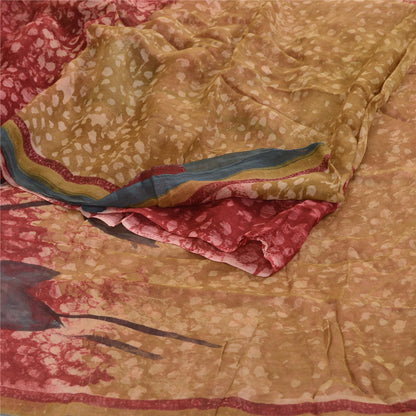Sanskriti Vintage Dark Red Sarees Pure Georgette Silk Printed Sari Craft Fabric