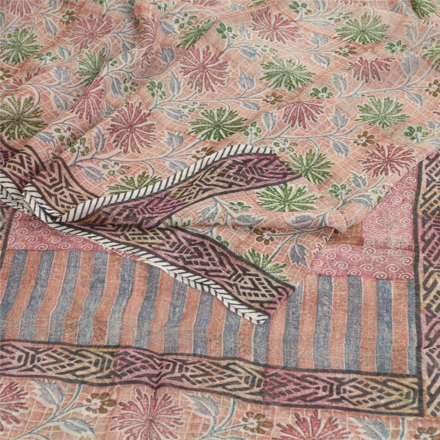 Sanskriti Vintage Dusty Pink Sarees Blend Georgette Printed Sari Craft Fabric