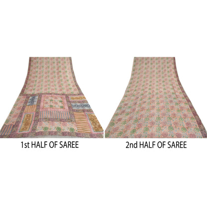 Sanskriti Vintage Dusty Pink Sarees Blend Georgette Printed Sari Craft Fabric