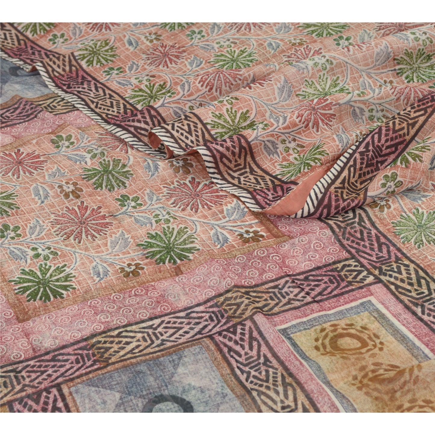 Sanskriti Vintage Dusty Pink Sarees Blend Georgette Printed Sari Craft Fabric