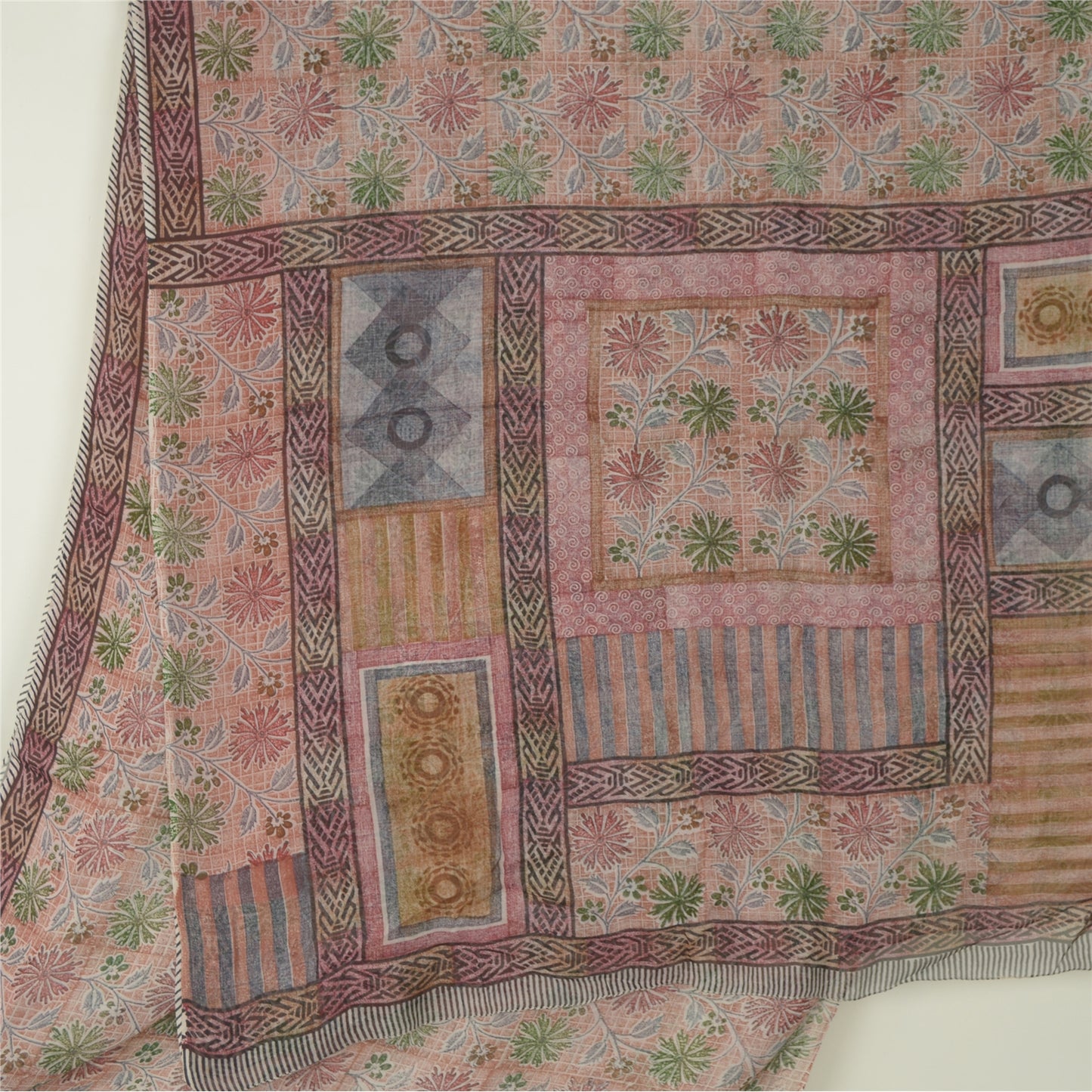 Sanskriti Vintage Dusty Pink Sarees Blend Georgette Printed Sari Craft Fabric