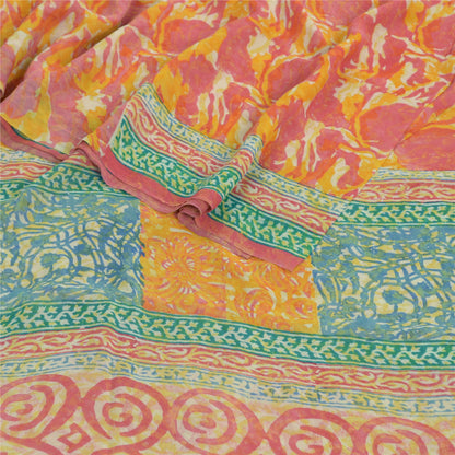 Sanskriti Vintage Cream Sarees Pure Georgette Silk Printed Sari Craft Fabric