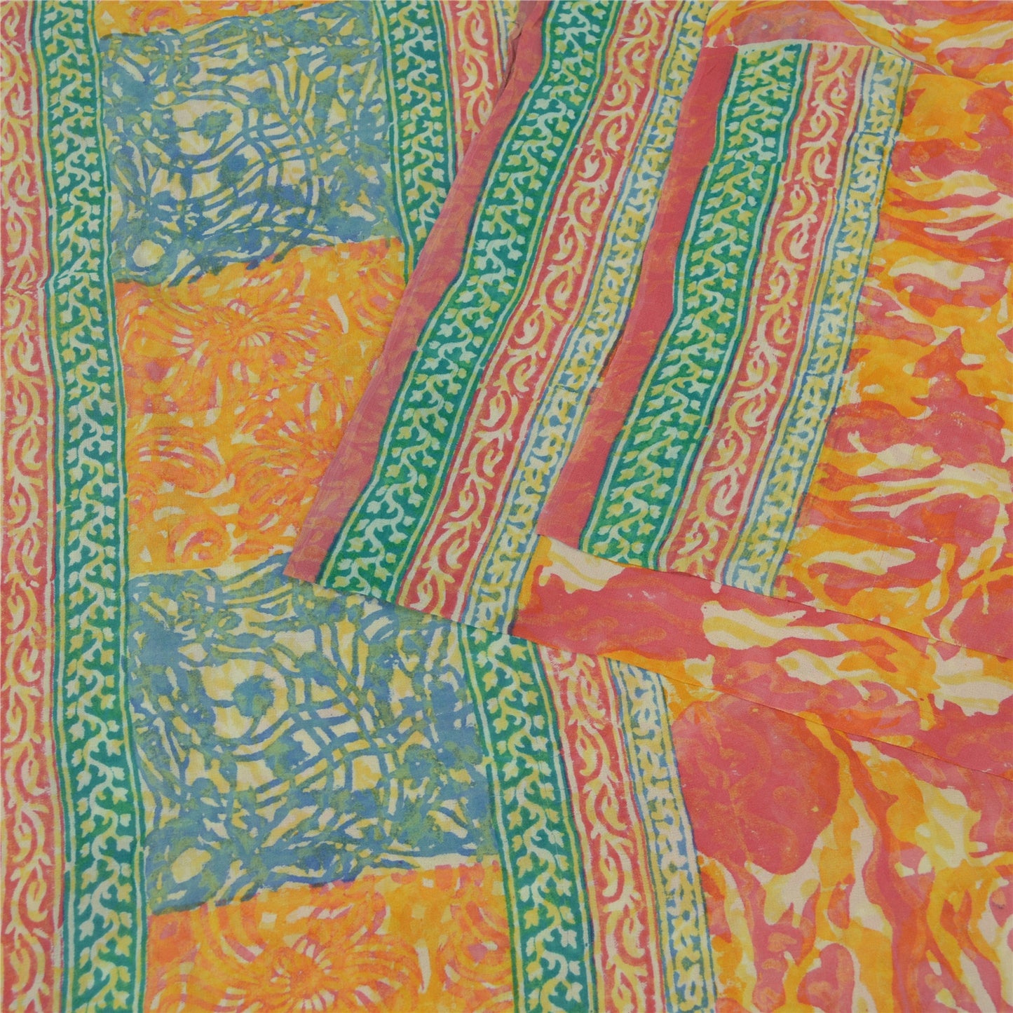 Sanskriti Vintage Cream Sarees Pure Georgette Silk Printed Sari Craft Fabric