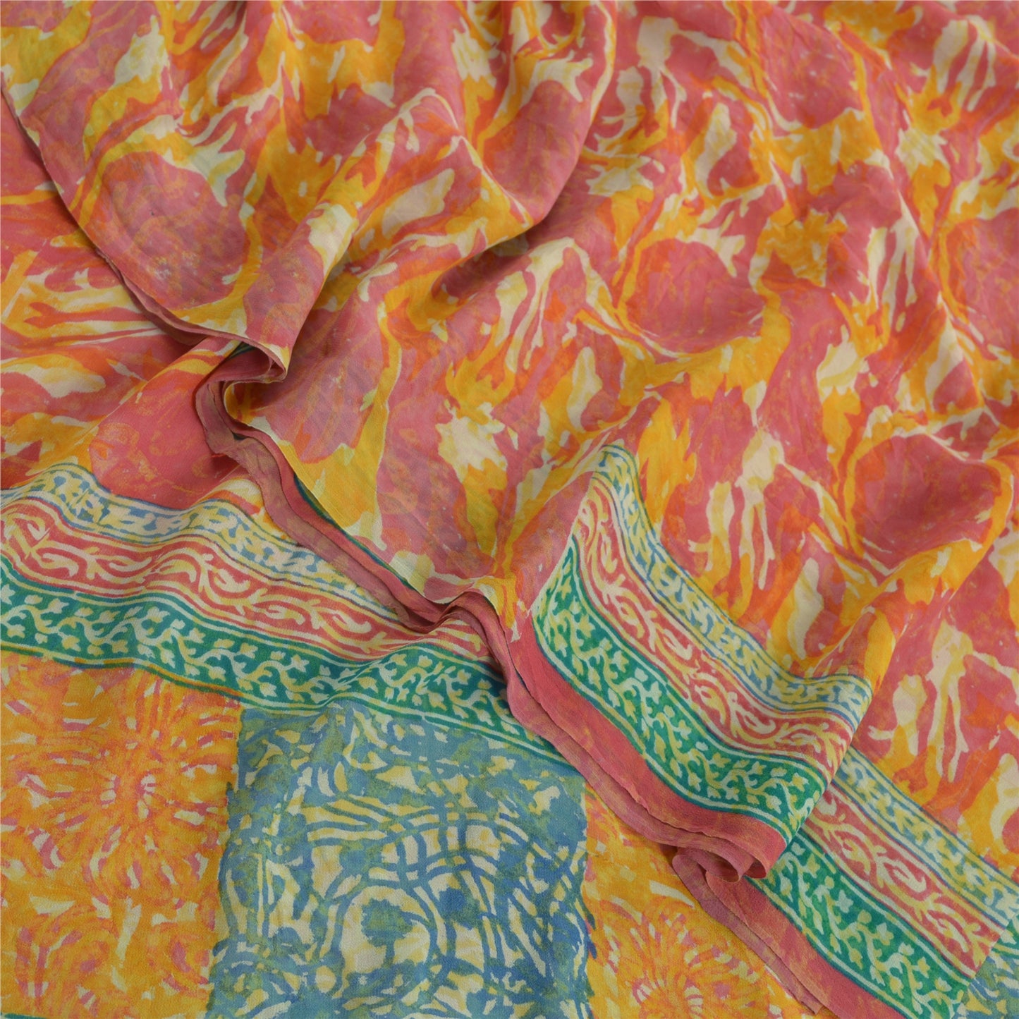 Sanskriti Vintage Cream Sarees Pure Georgette Silk Printed Sari Craft Fabric