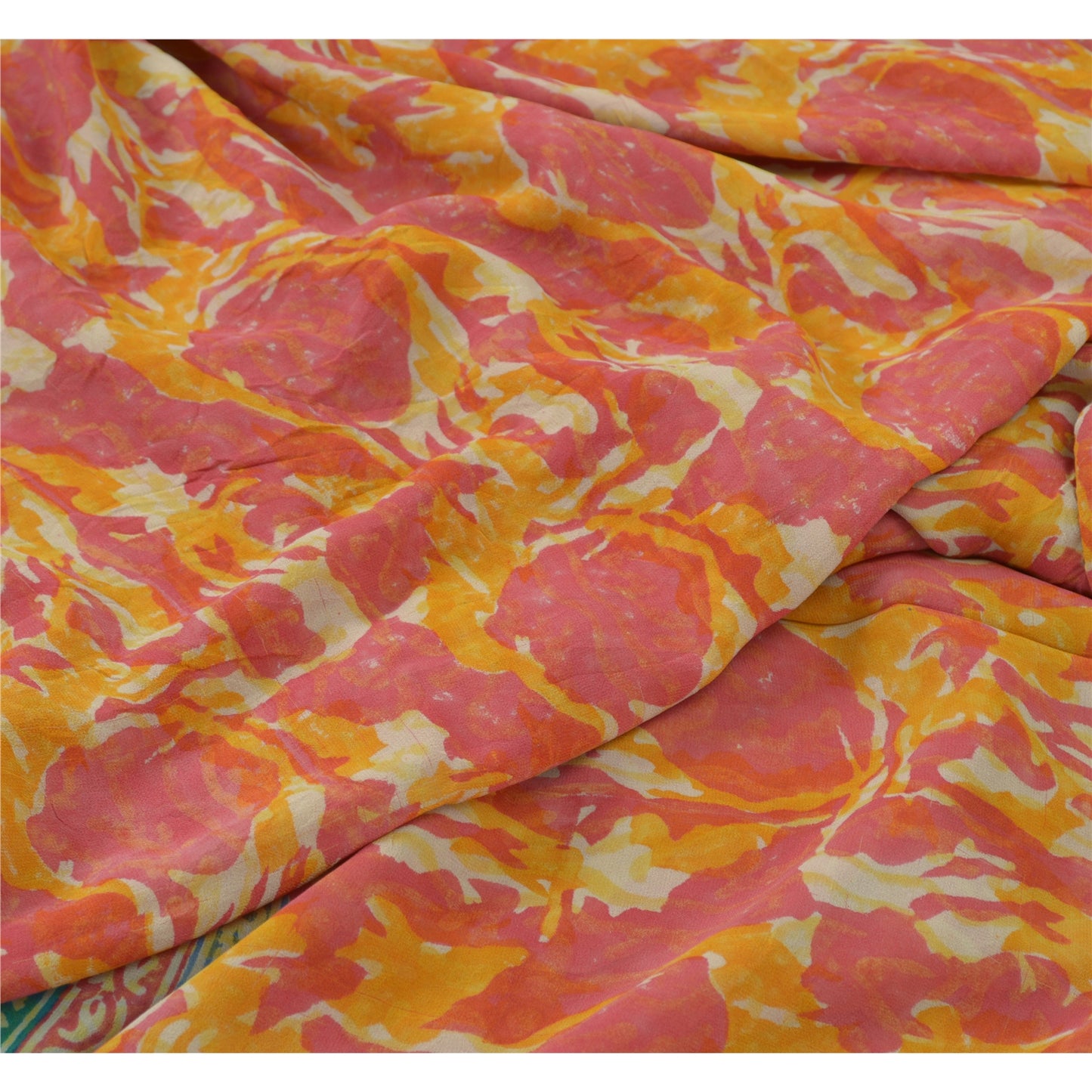 Sanskriti Vintage Cream Sarees Pure Georgette Silk Printed Sari Craft Fabric