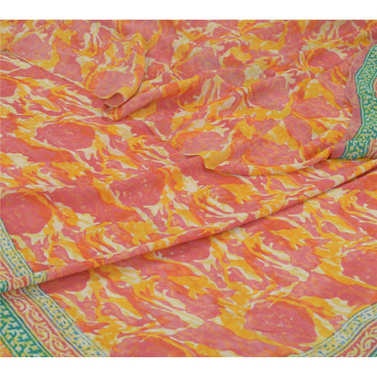 Sanskriti Vintage Cream Sarees Pure Georgette Silk Printed Sari Craft Fabric