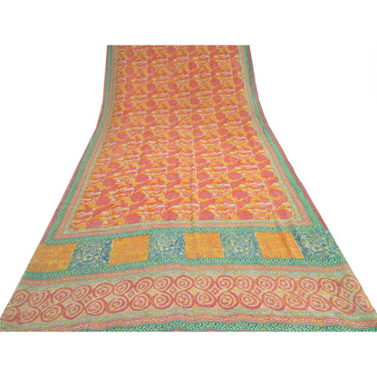 Sanskriti Vintage Cream Sarees Pure Georgette Silk Printed Sari Craft Fabric