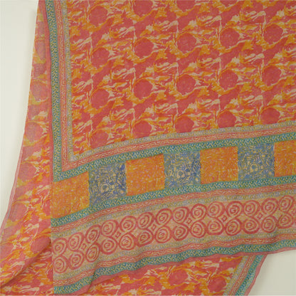 Sanskriti Vintage Cream Sarees Pure Georgette Silk Printed Sari Craft Fabric