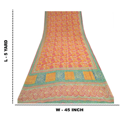 Sanskriti Vintage Cream Sarees Pure Georgette Silk Printed Sari Craft Fabric
