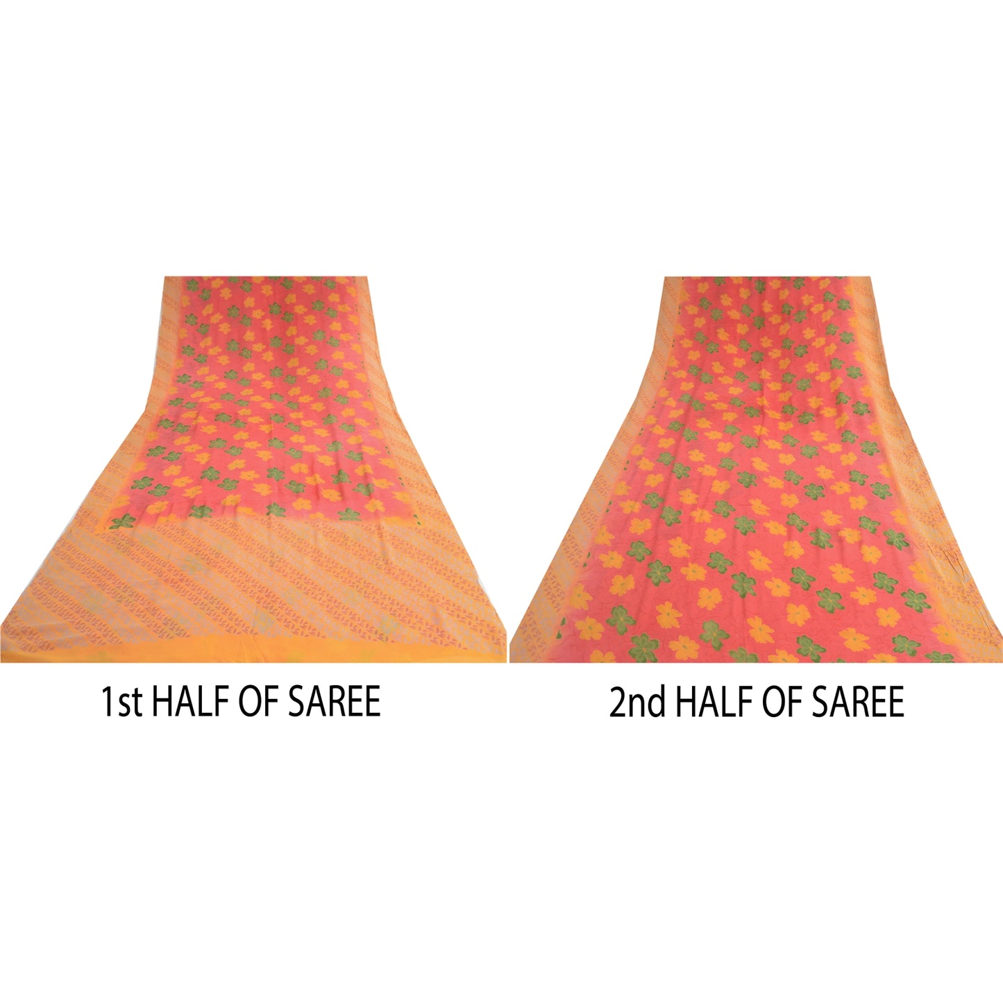 Sanskriti Vintage Saree Red-Orange 100% Pure Georgette Silk Floral Printed Sari 5Yd Craft Fabric Uses-linen, Cushions, Curtains, Dressing