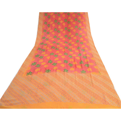 Sanskriti Vintage Saree Red-Orange 100% Pure Georgette Silk Floral Printed Sari 5Yd Craft Fabric Uses-linen, Cushions, Curtains, Dressing