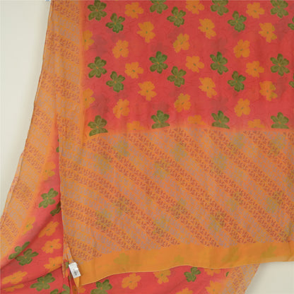 Sanskriti Vintage Saree Red-Orange 100% Pure Georgette Silk Floral Printed Sari 5Yd Craft Fabric Uses-linen, Cushions, Curtains, Dressing
