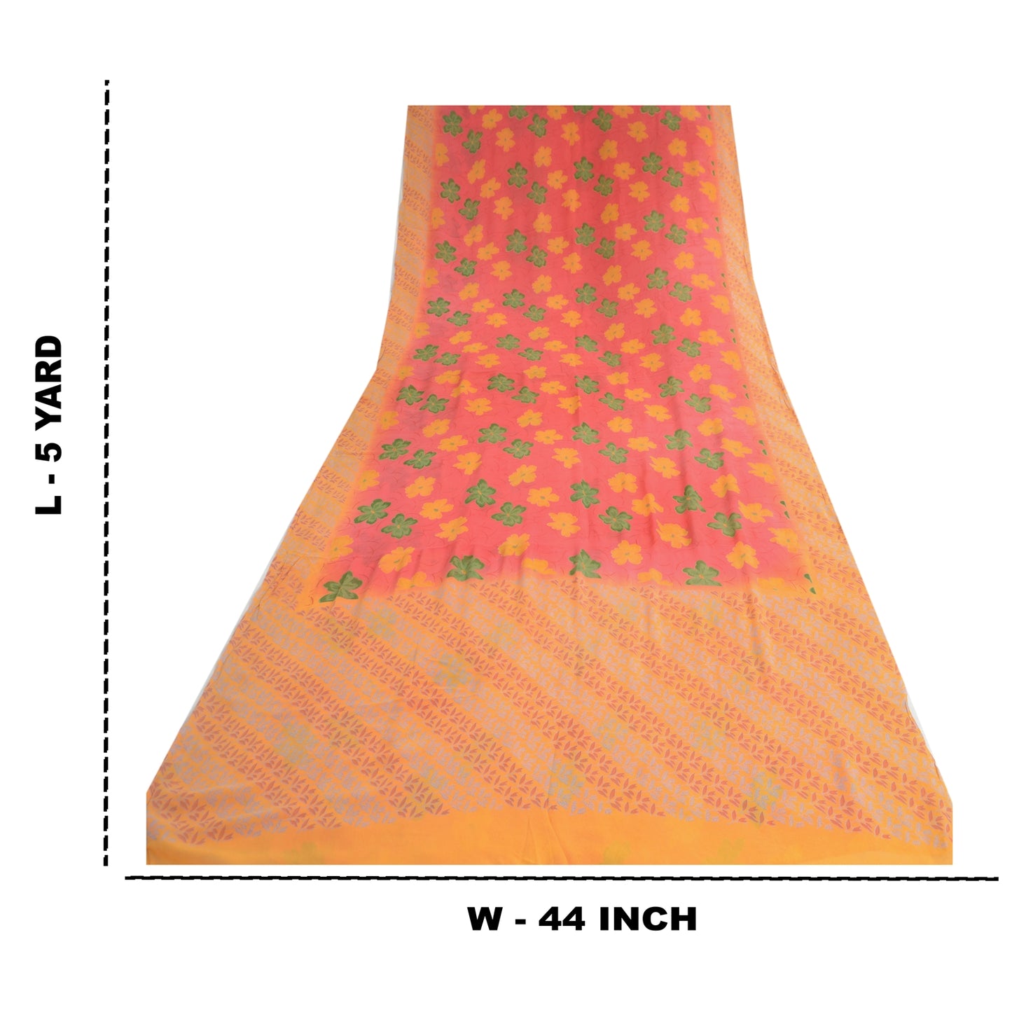 Sanskriti Vintage Saree Red-Orange 100% Pure Georgette Silk Floral Printed Sari 5Yd Craft Fabric Uses-linen, Cushions, Curtains, Dressing