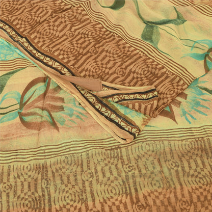Sanskriti Vintage Brown & Blue Sari Pure Georgette Printed Sarees Craft Fabric