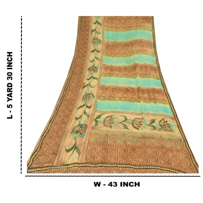 Sanskriti Vintage Brown & Blue Sari Pure Georgette Printed Sarees Craft Fabric