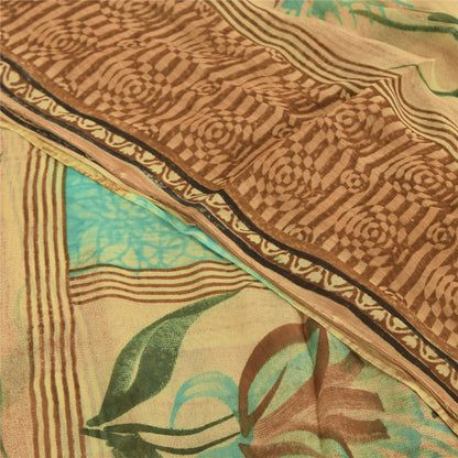 Sanskriti Vintage Brown & Blue Sari Pure Georgette Printed Sarees Craft Fabric