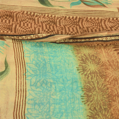 Sanskriti Vintage Brown & Blue Sari Pure Georgette Printed Sarees Craft Fabric