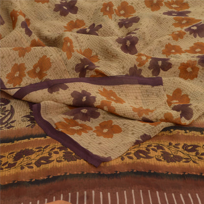 Sanskriti Vintage Brown Sarees Pure Georgette Silk Printed Sari Craft 5Yd Fabric