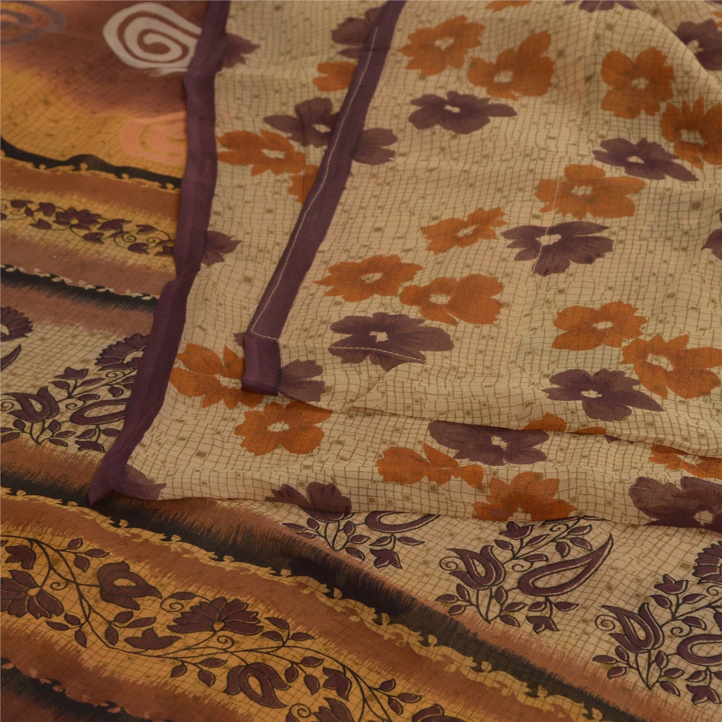 Sanskriti Vintage Brown Sarees Pure Georgette Silk Printed Sari Craft 5Yd Fabric