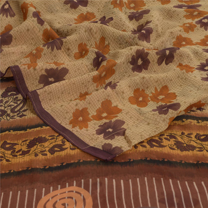 Sanskriti Vintage Brown Sarees Pure Georgette Silk Printed Sari Craft 5Yd Fabric