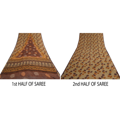 Sanskriti Vintage Brown Sarees Pure Georgette Silk Printed Sari Craft 5Yd Fabric