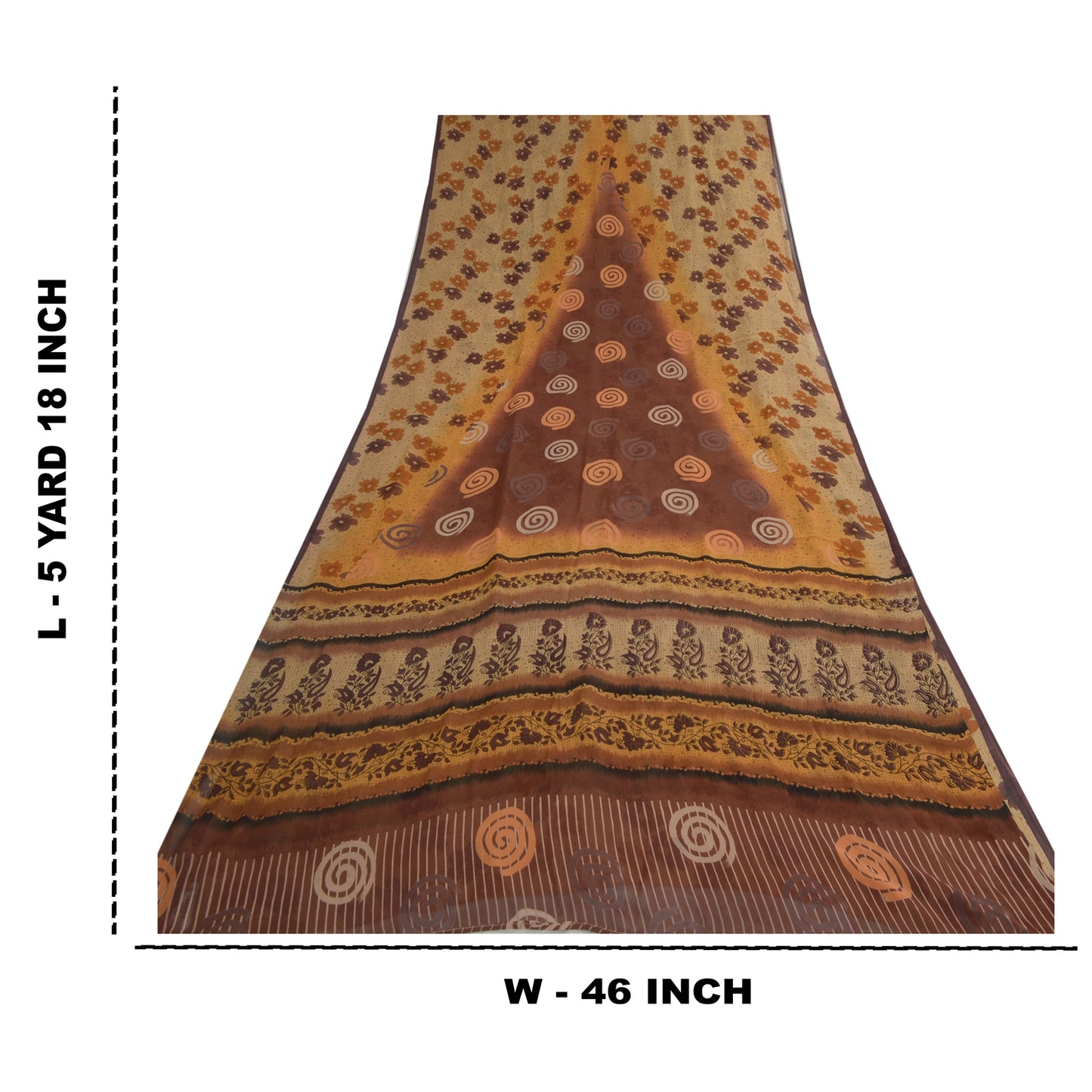 Sanskriti Vintage Brown Sarees Pure Georgette Silk Printed Sari Craft 5Yd Fabric