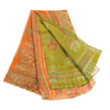 Sanskriti Vintage Green Indian Sarees Chiffon Printed 5 Yard Sari Craft Fabric
