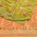 Sanskriti Vintage Green Indian Sarees Chiffon Printed 5 Yard Sari Craft Fabric