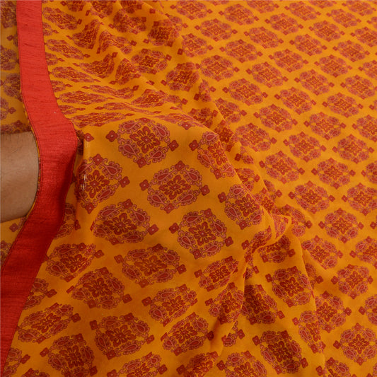 Sanskriti Vintage Sarees Orange & Red 100%Pure Georgette Floral Printed 6YD Sari