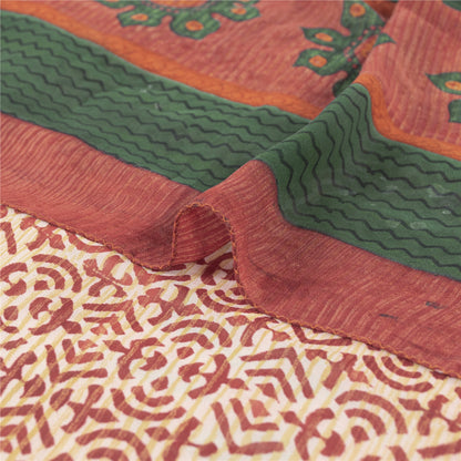 Sanskriti Vintage Ivory Red & Sarees Pure Georgette Printed Sari Craft Fabric