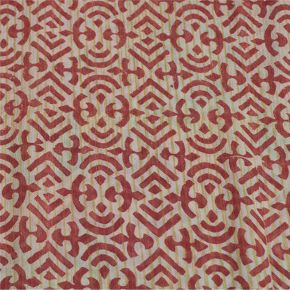 Sanskriti Vintage Ivory Red & Sarees Pure Georgette Printed Sari Craft Fabric