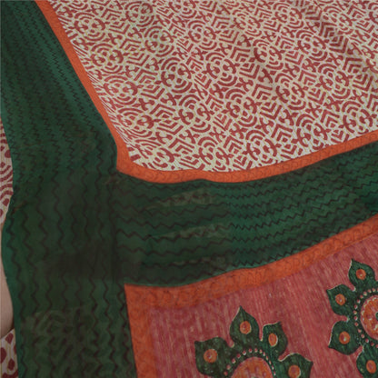 Sanskriti Vintage Ivory Red & Sarees Pure Georgette Printed Sari Craft Fabric