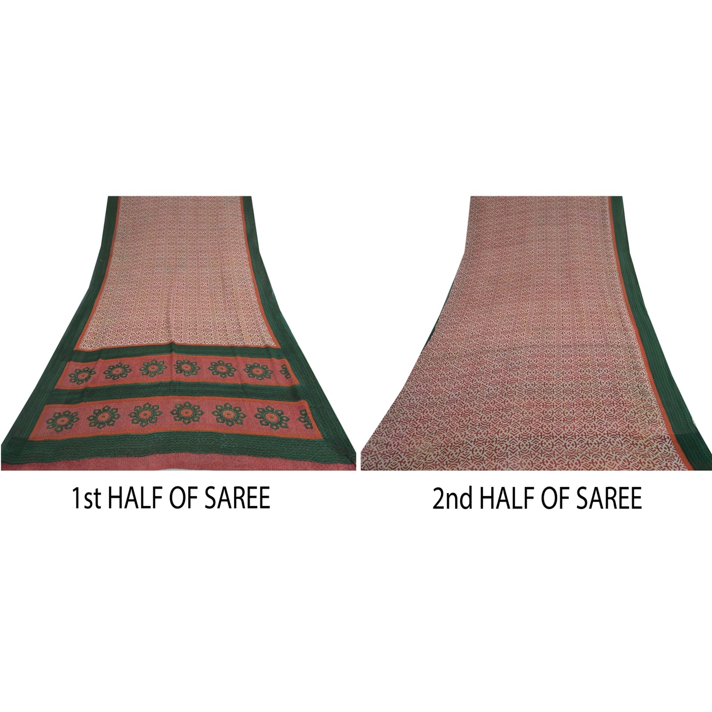 Sanskriti Vintage Ivory Red & Sarees Pure Georgette Printed Sari Craft Fabric