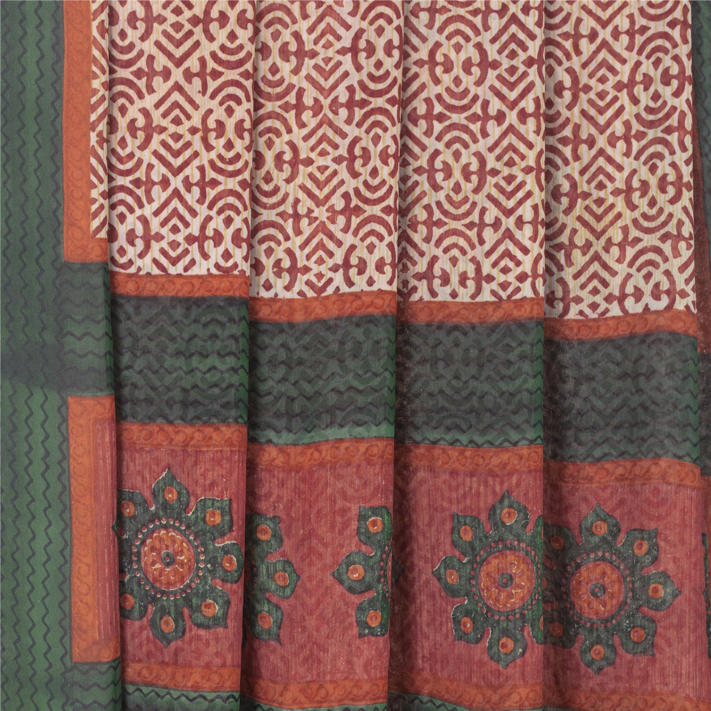Sanskriti Vintage Ivory Red & Sarees Pure Georgette Printed Sari Craft Fabric