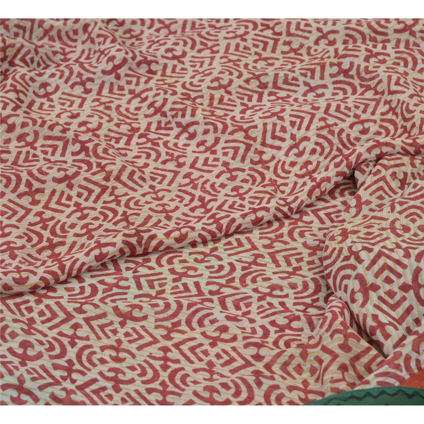 Sanskriti Vintage Ivory Red & Sarees Pure Georgette Printed Sari Craft Fabric