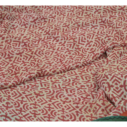 Sanskriti Vintage Ivory Red & Sarees Pure Georgette Printed Sari Craft Fabric
