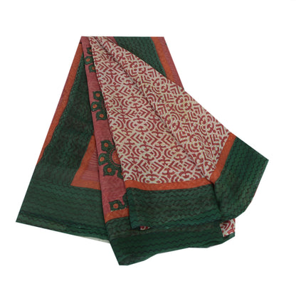 Sanskriti Vintage Ivory Red & Sarees Pure Georgette Printed Sari Craft Fabric