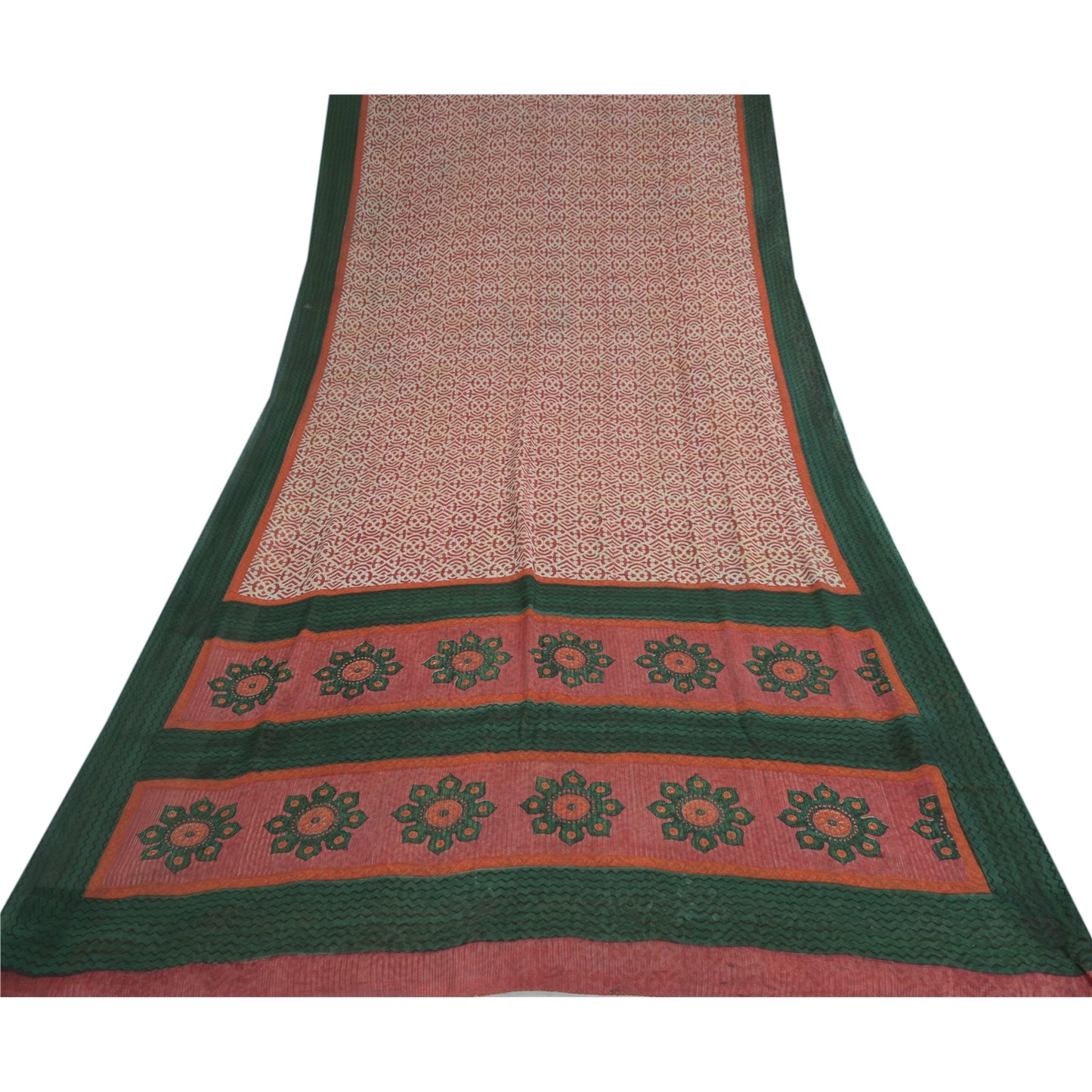 Sanskriti Vintage Ivory Red & Sarees Pure Georgette Printed Sari Craft Fabric