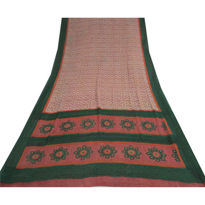 Sanskriti Vintage Ivory Red & Sarees Pure Georgette Printed Sari Craft Fabric