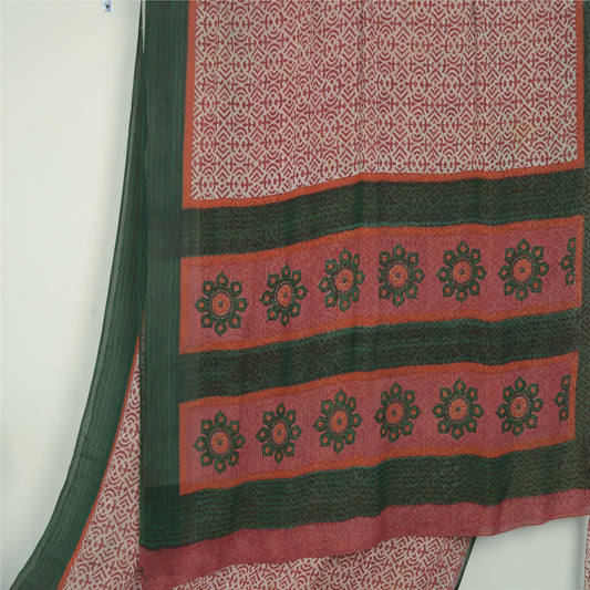 Sanskriti Vintage Ivory Red & Sarees Pure Georgette Printed Sari Craft Fabric