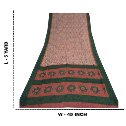 Sanskriti Vintage Ivory Red & Sarees Pure Georgette Printed Sari Craft Fabric