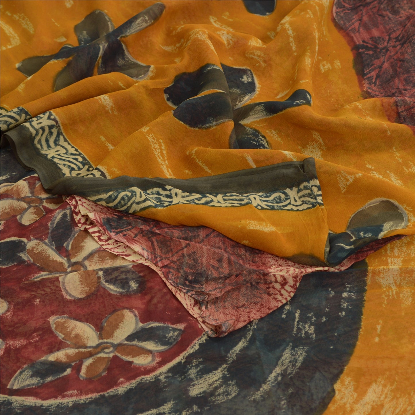 Sanskriti Vintage Multi Sari Blend Georgette Printed Sarees Floral Craft Fabric