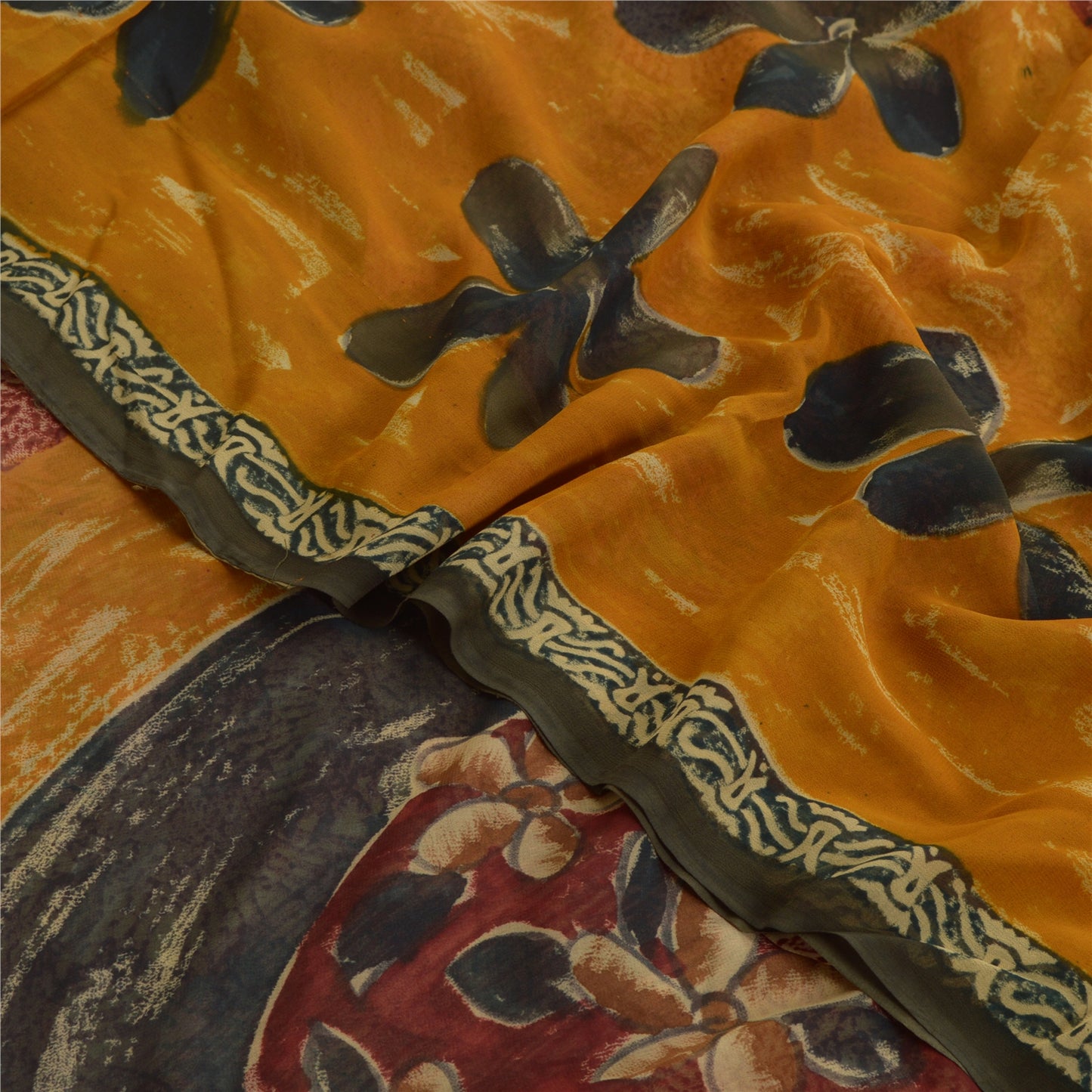 Sanskriti Vintage Multi Sari Blend Georgette Printed Sarees Floral Craft Fabric