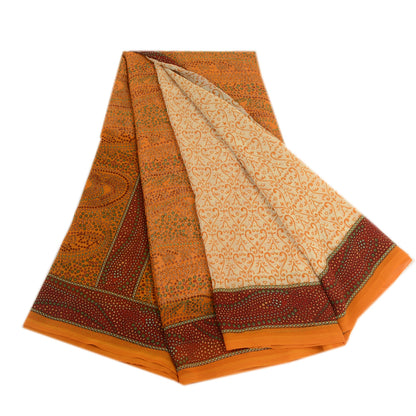 Sanskriti Vintage Saree Ivory Indian Georgette Floral Printed 5.5+YD Sari Soft Craft Fabric Create Dresses, Kaftan, Skirt, Tops, Projects,