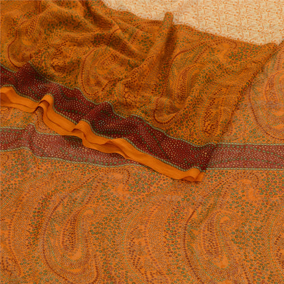 Sanskriti Vintage Saree Ivory Indian Georgette Floral Printed 5.5+YD Sari Soft Craft Fabric Create Dresses, Kaftan, Skirt, Tops, Projects,