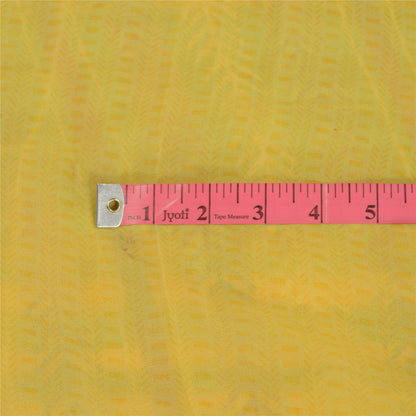 Sanskriti Vintage Yellow Indian Sari Leaf Printed Georgette Sarees Craft Fabric