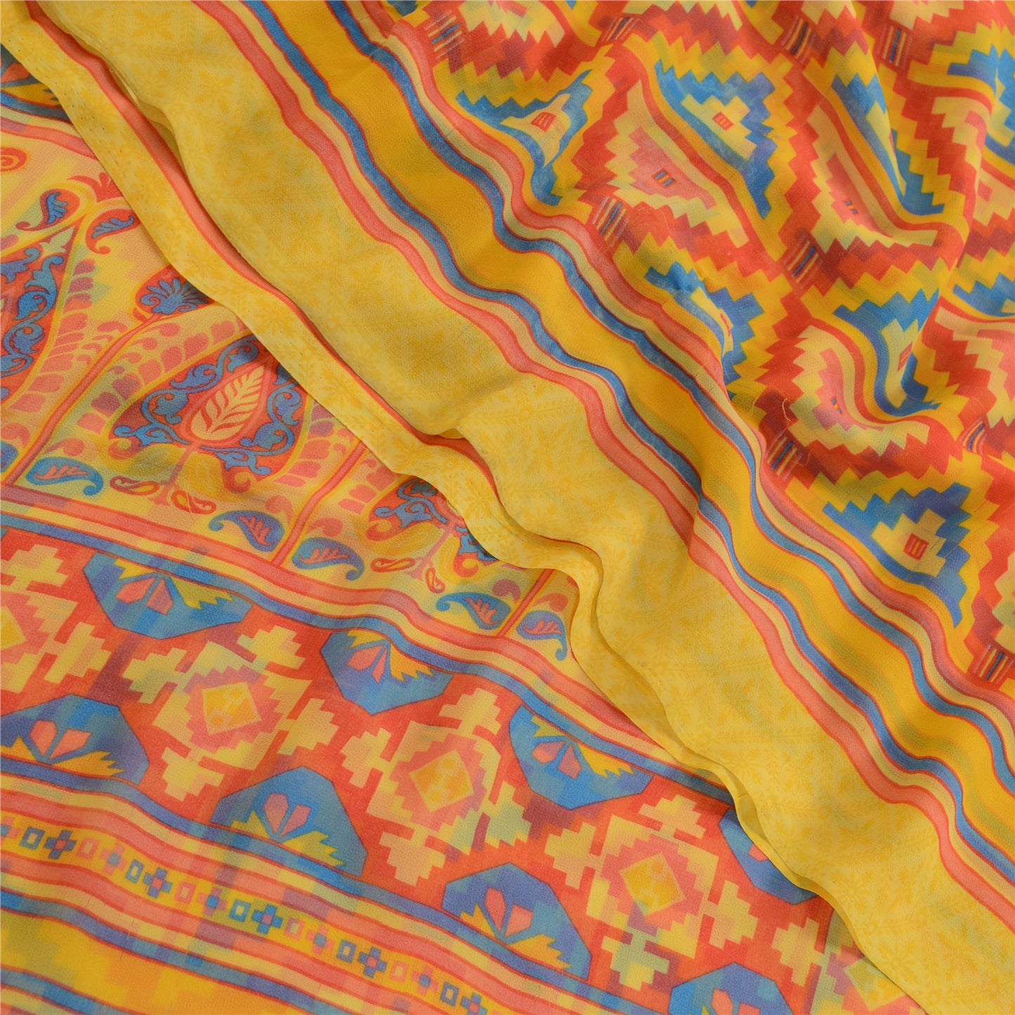 Sanskriti Vintage Red Indian Sarees Printed Georgette Indian Sari Craft Fabric