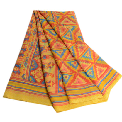 Sanskriti Vintage Red Indian Sarees Printed Georgette Indian Sari Craft Fabric