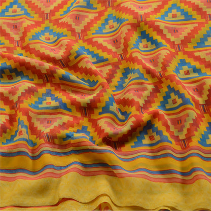 Sanskriti Vintage Red Indian Sarees Printed Georgette Indian Sari Craft Fabric